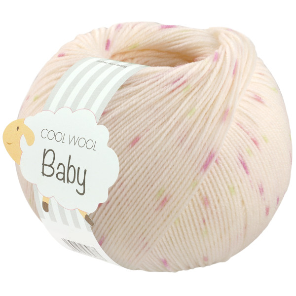 Lana Grossa Cool Wool Baby Print Punto 367 Weiß/Pink/Kiwi 50g