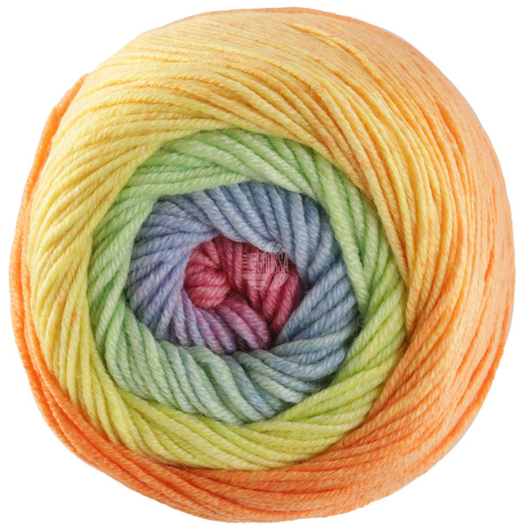 Lana Grossa Cool Wool Big Color 4036 Graugrün/Grüngelb/Orange/Flieder/Hellgrau 100g