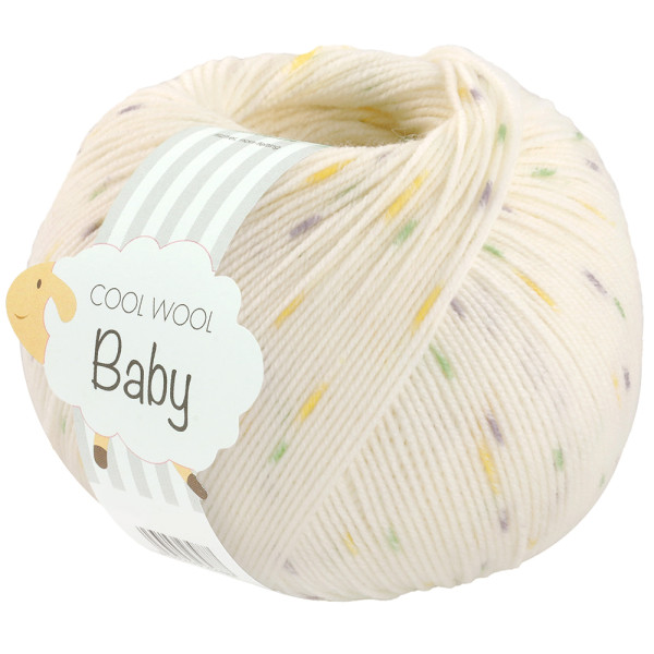 Lana Grossa Cool Wool Baby Print Punto 368 Weiß/Zitrusgelb/Hellgrau/Hellgrün 50g