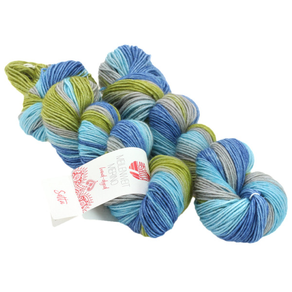 Lana Grossa Meilenweit 50 Merino Hand-Dyed 208 Türkis/Jeansblau/oliv 2x50g