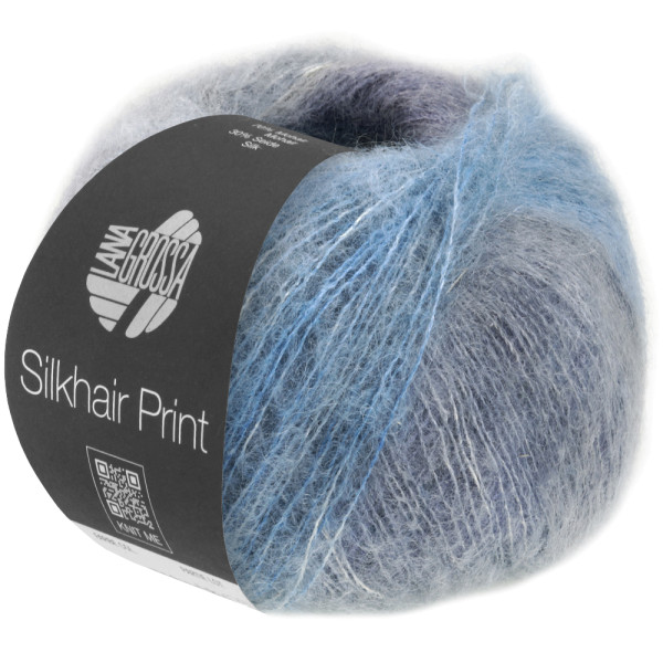 Lana Grossa Silkhair Print 431 Maus-/Hellgrau/Graulila/Jeans/Graublau 25g