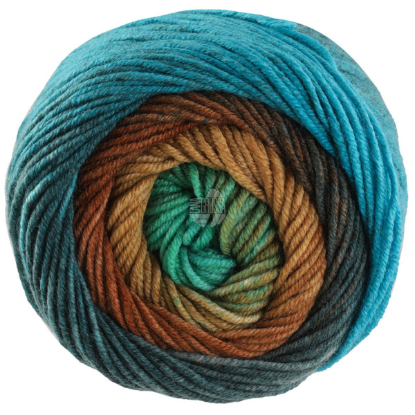 Lana Grossa Cool Wool Big Color 4033 Dunkelpetrol/Petrol/Dunkelgrün/Lehmbraun/Braun/Dunkelgrau 100g