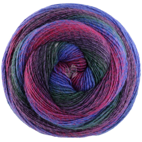 Lana Grossa Gomitolo Versione 454 Tintenblau/Rot-/Dunkelviolett/Fuchsia/Waldgrün 200g